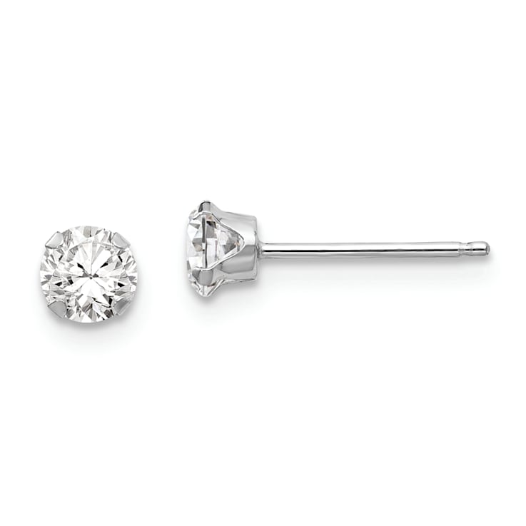 Rhodium Over 14k White Gold 4mm Cubic Zirconia Stud Earrings