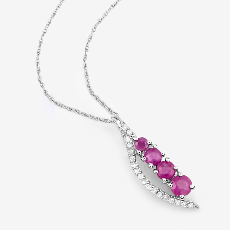 Natural Ruby And Diamond Necklace 14K White Gold Pendant with Chain Gift
For Women