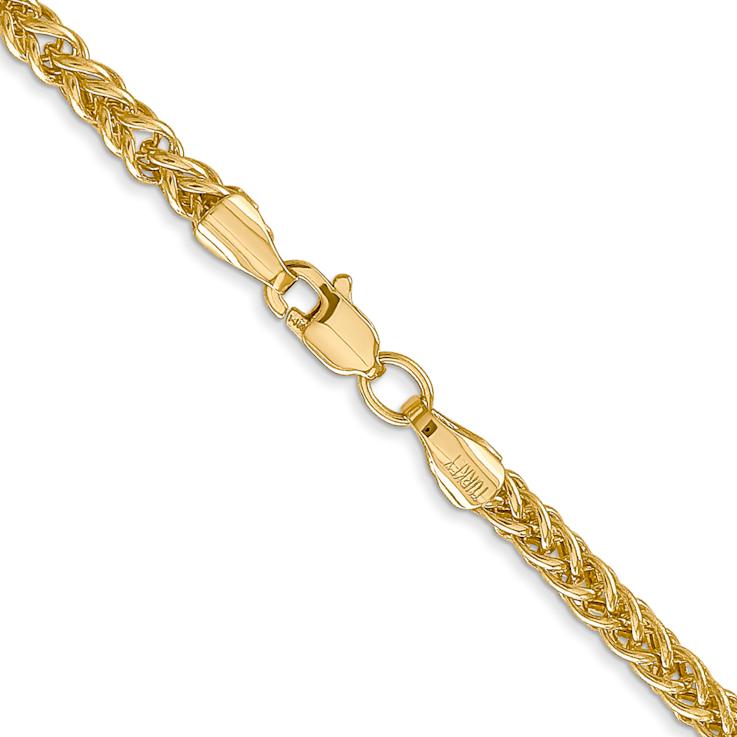 14k Yellow Gold 2.6mm 3-Wire Wheat Link 24 Inch Chain