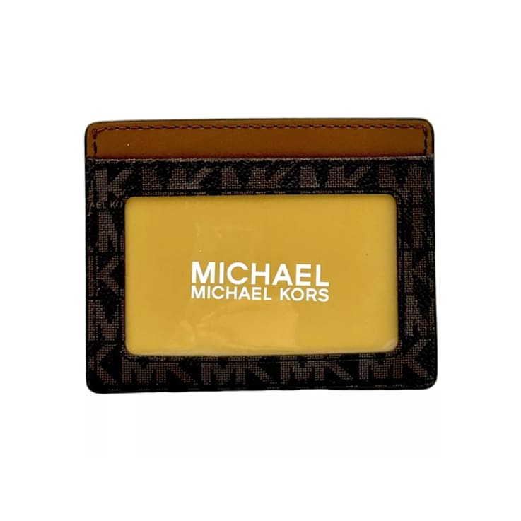 Michael Kors Jet Set Travel Large MK Logo Card Case Holder in Brown Multi