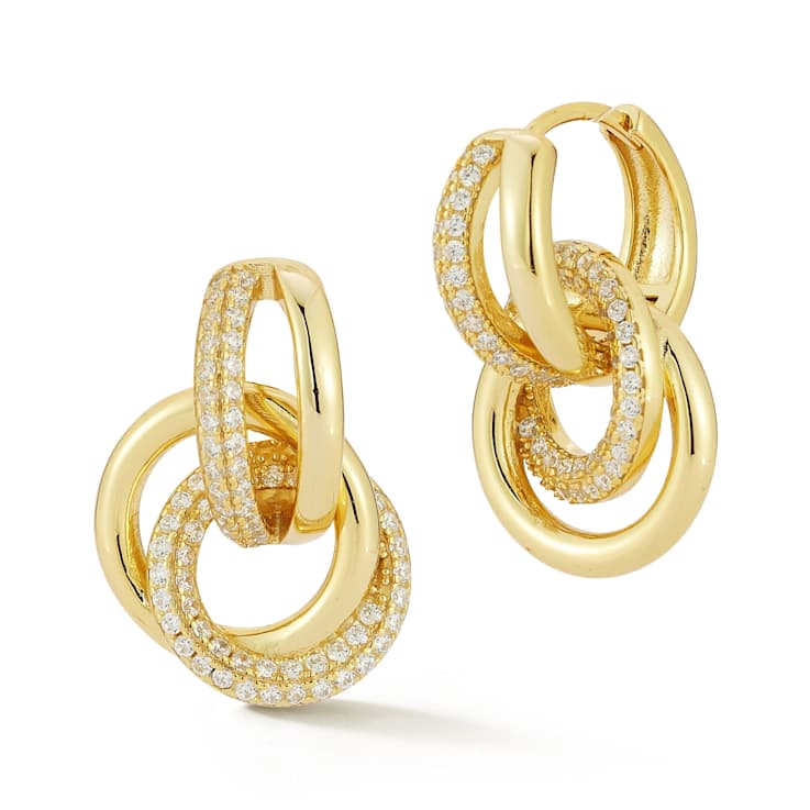 Rachel Zoe CZ Multi-Ring Dangle Earrings in 14K Gold Over Sterling Silver