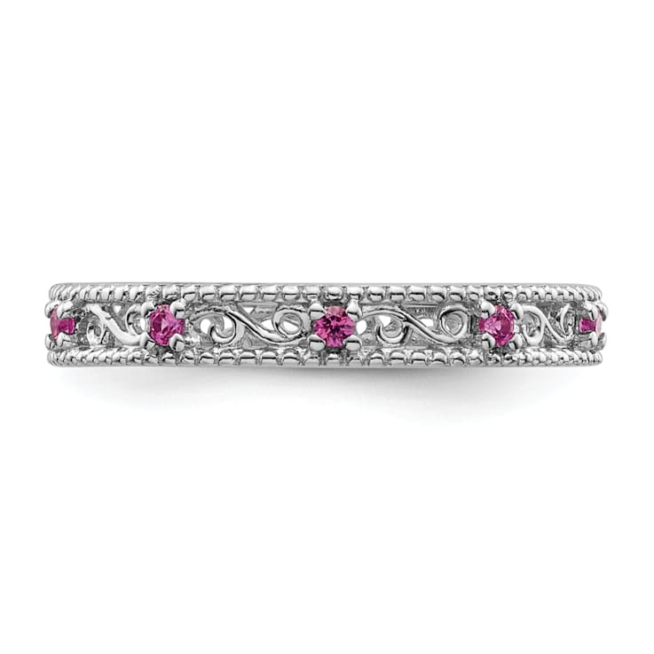 Sterling Silver Stackable Expressions Lab Created Pink Sapphire Ring 0.21ctw