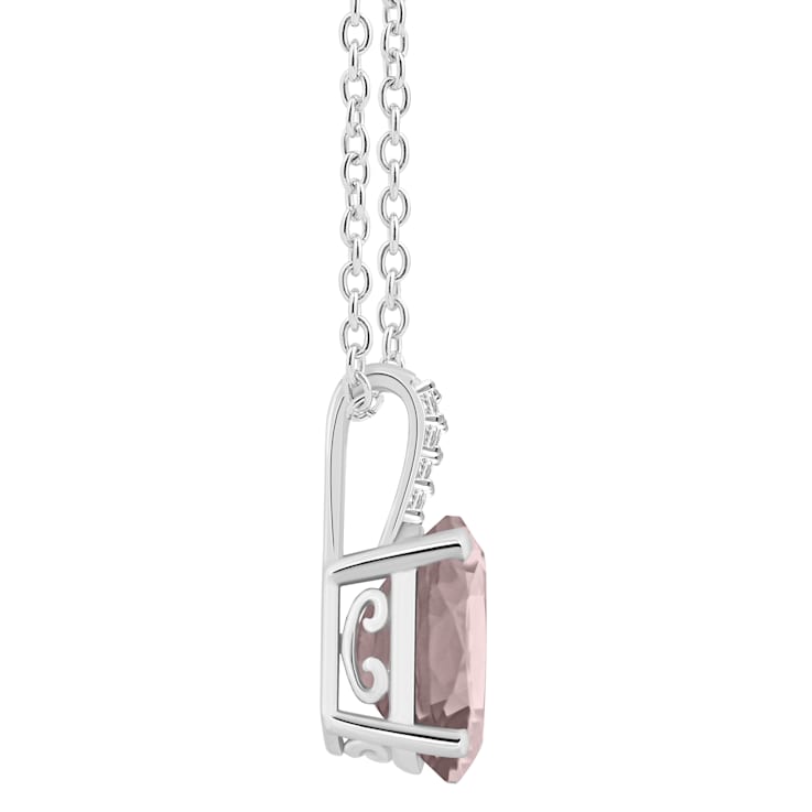 10x8mm Oval Rose Quartz With Diamond Accents Rhodium Over Sterling
Silver Pendant with Chain