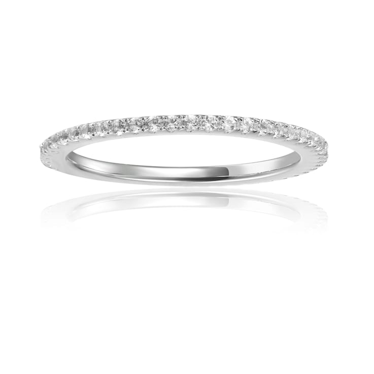 White Sapphire Accents Sterling Silver Dainty Eternity Band Ring