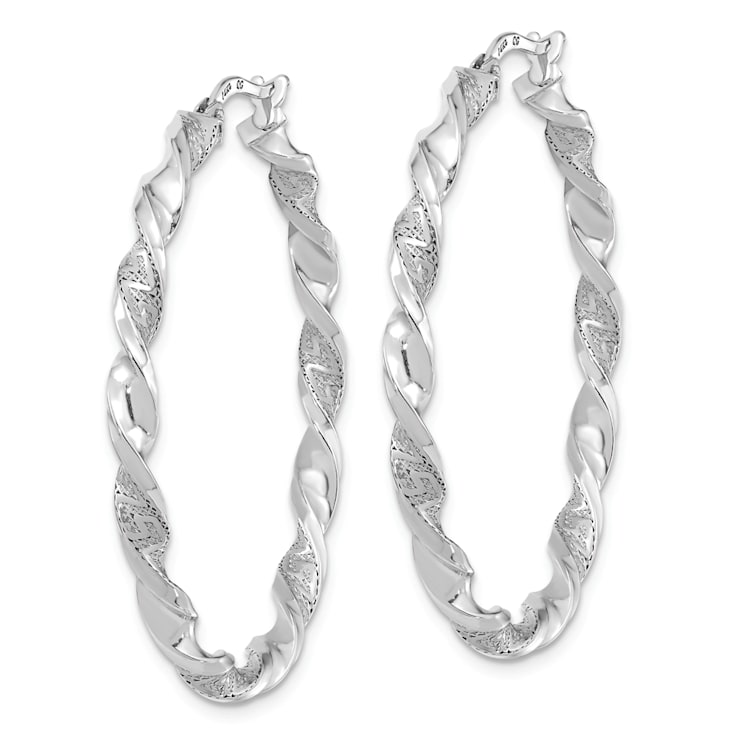 Rhodium Over 14K White Gold 1 5/8" Polished and Textured Twisted
Hoop Earrings