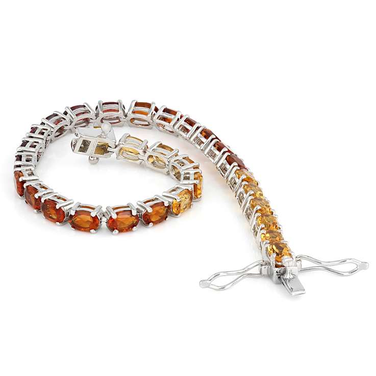 Madeira Citrine, Yellow Citrine And Red Garnet Ombre Tennis Bracelet In
Platinum Over Sterling Silver 13.12ctw