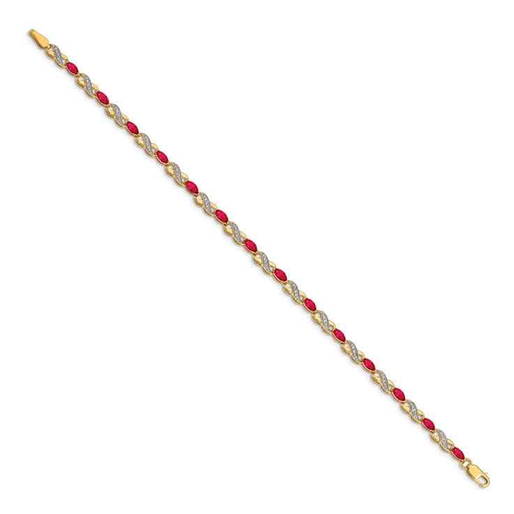 14k Yellow Gold and Rhodium Over 14k Yellow Gold Diamond and Ruby
Infinity Bracelet
