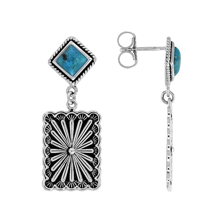 Blue Turquoise And Silver Deisgn Sterling Silver Dangle Earrings 5mm