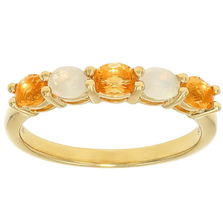 Opal And Fire Opal Band Ring In 18K Gold Over Sterling Silver 0.49ctw