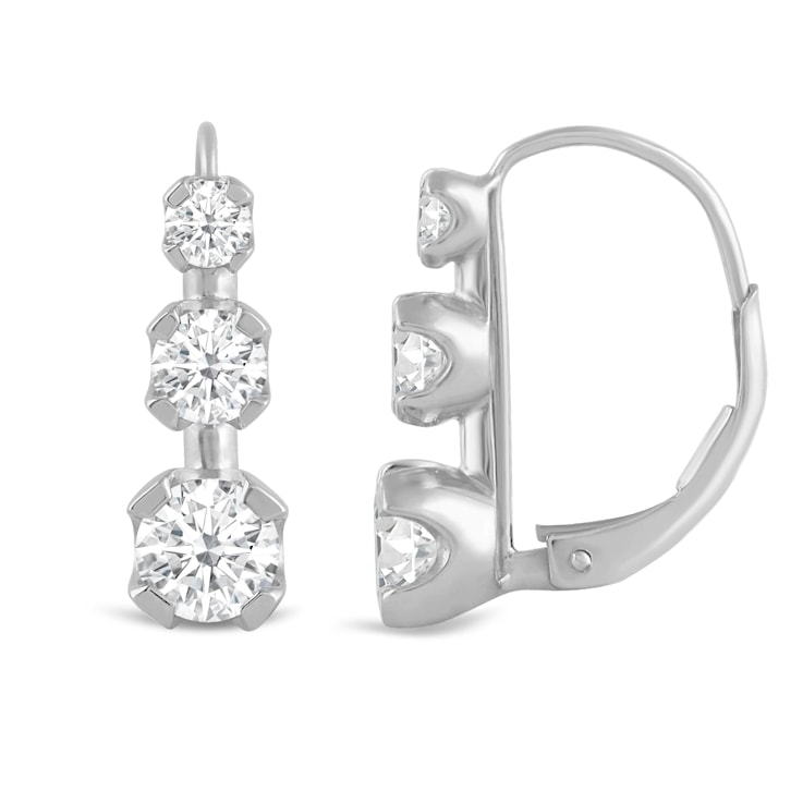 White Cubic Zirconia 14k White Gold Earrings With Velvet Gift Box 2.00ctw
