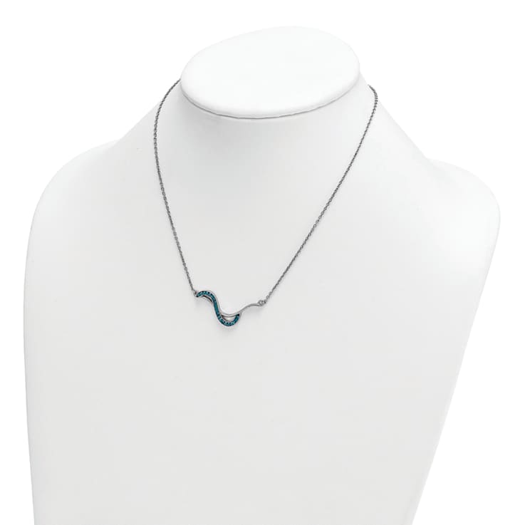 Rhodium Over Sterling Silver Crystal Fashion Wave 16.5 + 1 Inch
Extension Necklace