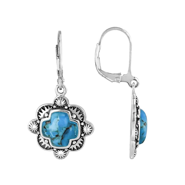 Turquoise Sterling Silver Modern Cross Earrings 9x9mm