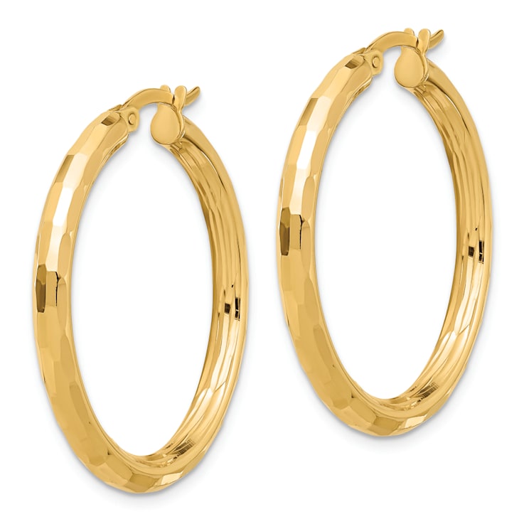 14k Yellow Gold 1 5/16" Polished and Diamond-cut Hoop Earrings