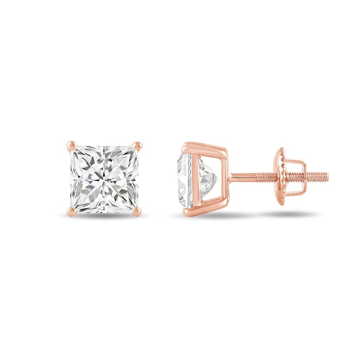 White Cubic Zirconia 14k Rose Gold Studs With Velvet Gift Box 4.00ctw