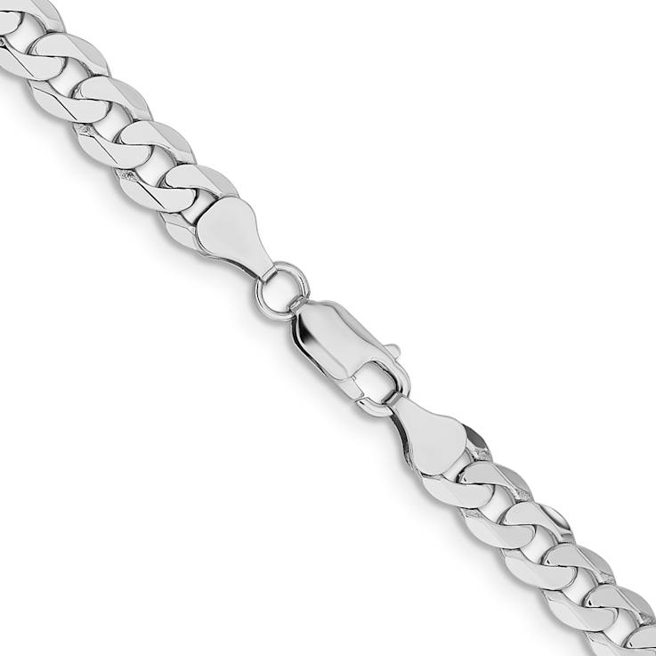 Rhodium Over 14k White Gold 7.25mm Solid Flat Beveled Curb 24 Inch Chain