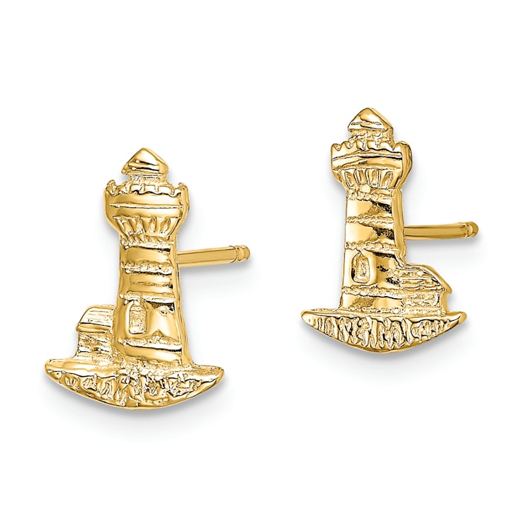 14K Yellow Gold Textured Lighthouse Stud Earrings