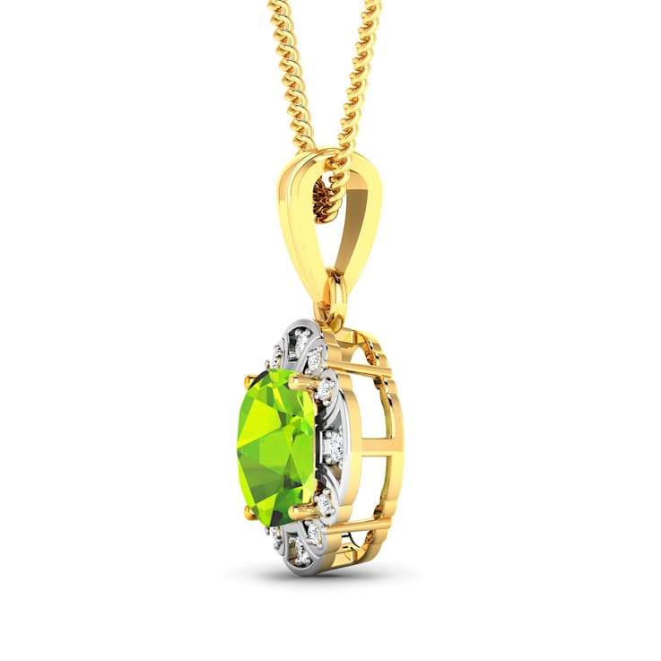 2.02ctw 14K Yellow Gold Cushion Peridot and White Diamond Pendant with
18 inch Cable Chain