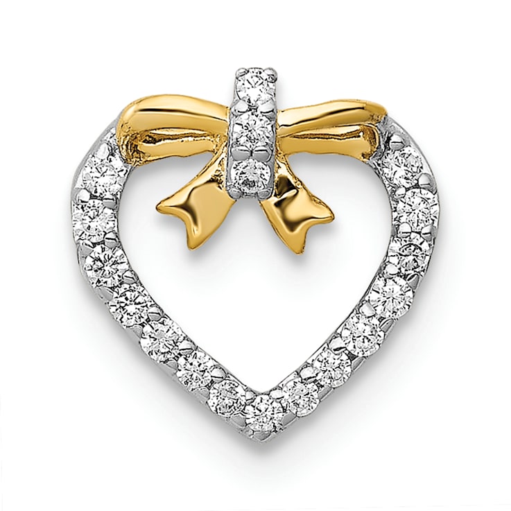 14k White Gold and Yellow Rhodium Over 14k White Gold Diamond Heart with
Bow Chain Slide Pendant