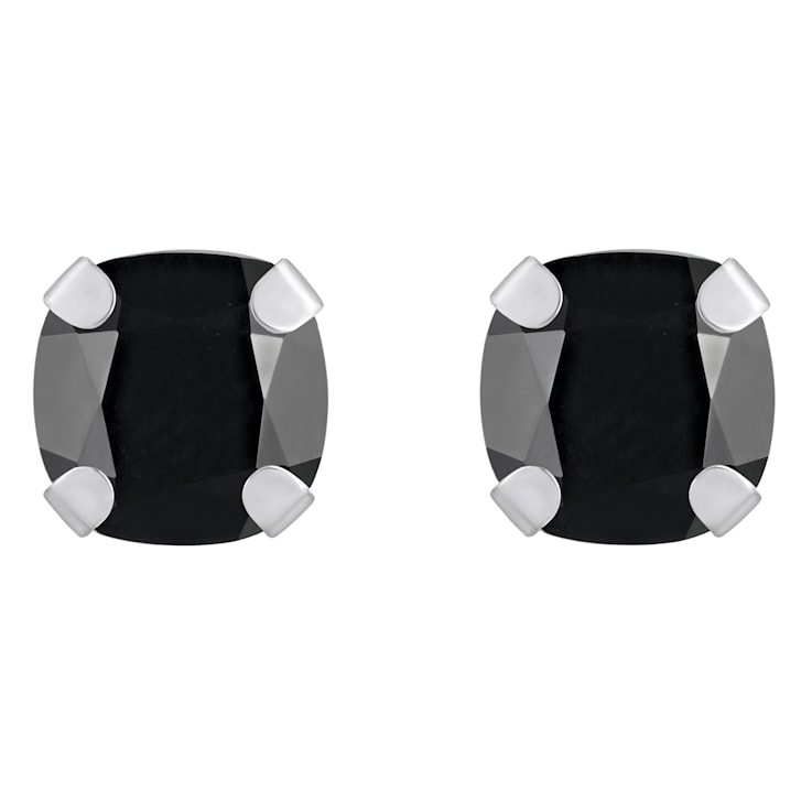 5mm Cushion Black Onyx Rhodium Over 10k White Gold Stud Earrings