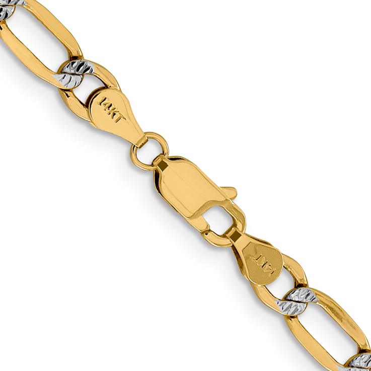 14k Yellow Gold and Rhodium Over 14k Yellow Gold 5.25mm Pave Figaro 26
Inch Chain