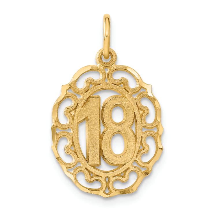14k Yellow Gold Brushed and Diamond-Cut Number 18 Oval Pendant