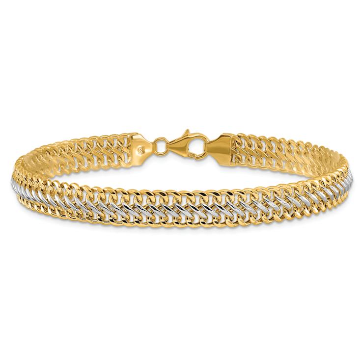 14k Two-tone Gold Polished 7.4mm Fancy Link Bracelet