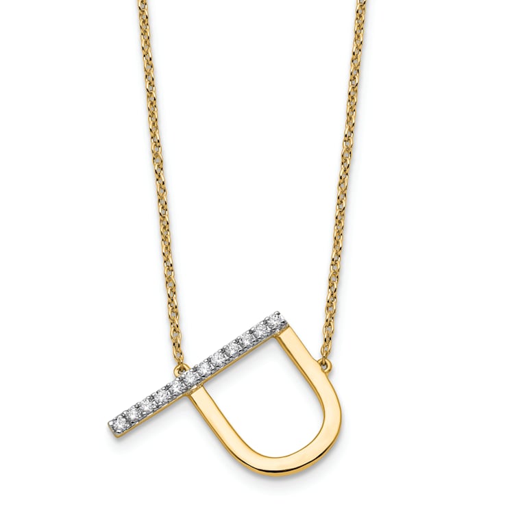 14k Yellow Gold and Rhodium Over 14k Yellow Gold Sideways Diamond Initial P Pendant 18 Inch Necklace 12YB5AP