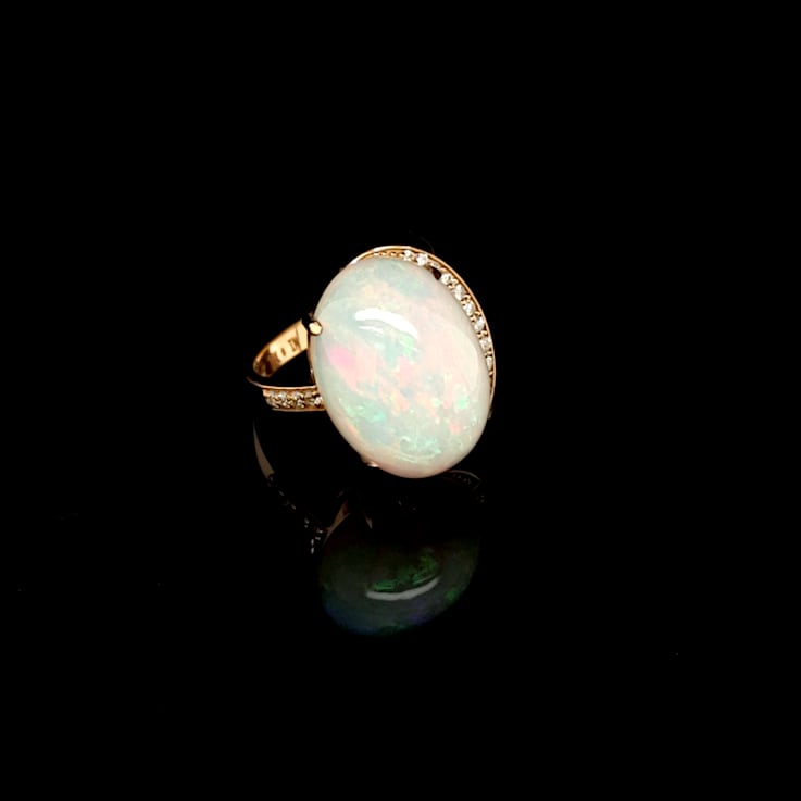 Ethiopian Opal Oval Cabochon and Round Diamond 14K Yellow Gold Ring, 9.97ctw