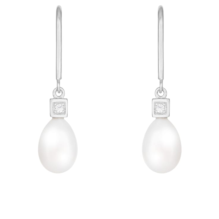 7.5-8 mmWhite Cultured Freshwater Pearl and Cubic Zirconia Rhodium Over
Sterling Silver Earrings