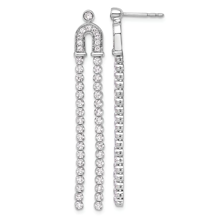 Rhodium Over 14K White Gold Lab Grown Diamond Post Dangle Earrings