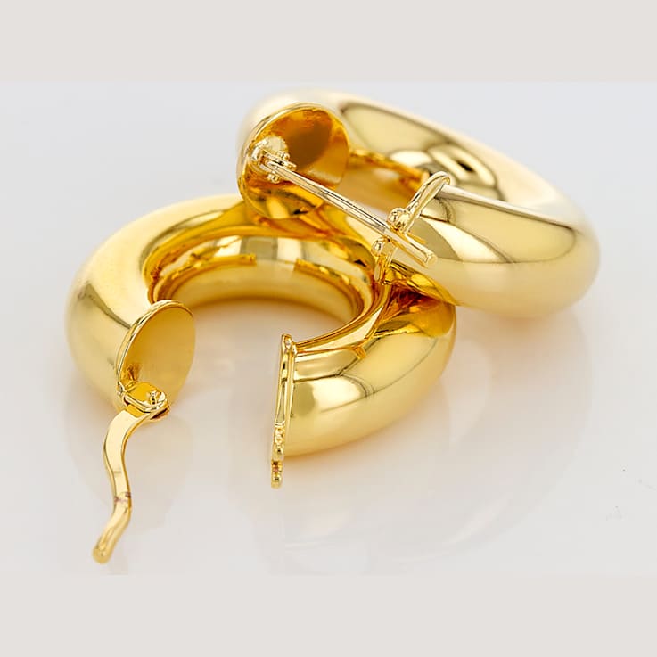 18k Yellow Gold Over Bronze Tube Hoop Earrings