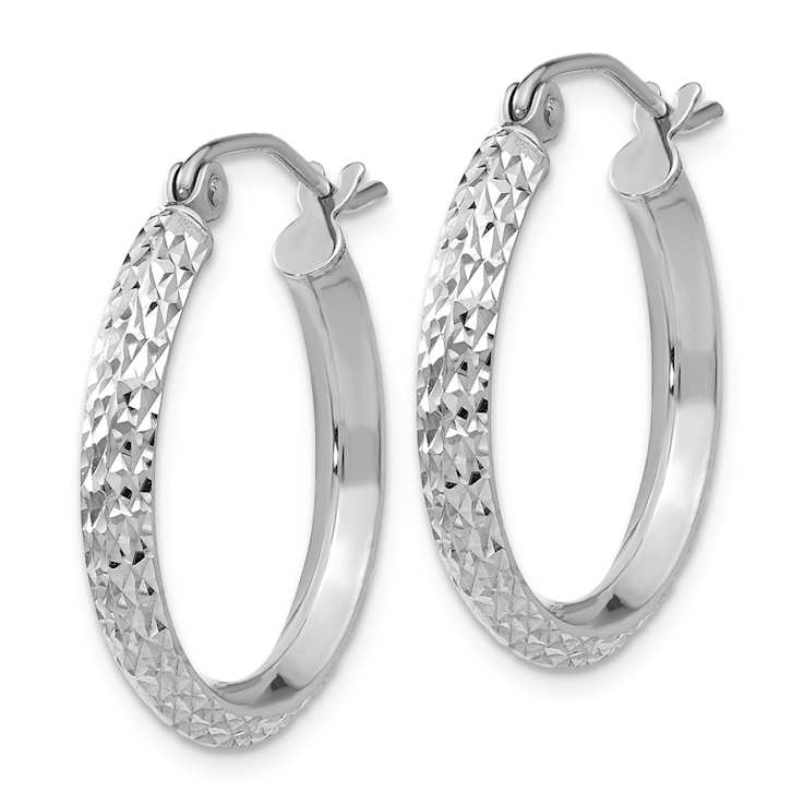Rhodium Over 14k White Gold 13/16" Knife Edge Diamond-Cut Hoop Earrings