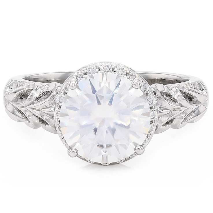 Sparkling Moissanite Halo Ring In Platinum-Enhanced Sterling Silver