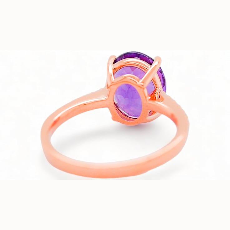 11x9mm Oval Amethyst and White CZ 18K Rose Gold Over Sterling Silver
Ring, 3.11ctw