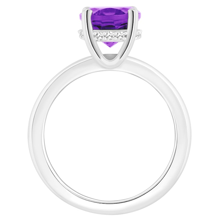 10x8mm Oval Amethyst With Diamond Accents Rhodium Over Sterling Silver
Hidden Halo Ring