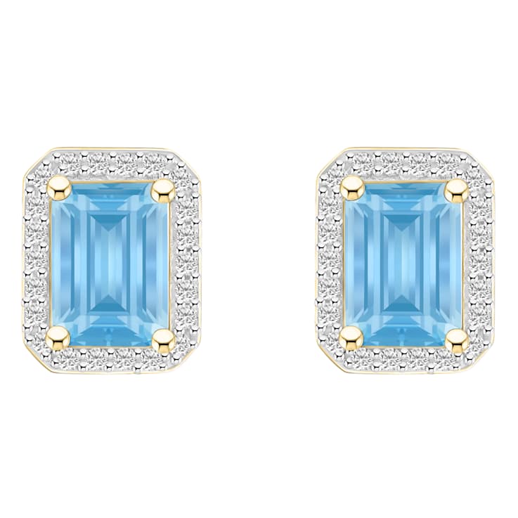 7x5mm Emerald Cut Simulated Aquamarine And Created White Sapphire 10k
Yellow Gold Stud Earrings