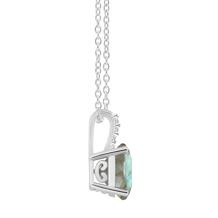 8mm Round Labradorite With Diamond Accents Rhodium Over Sterling Silver
Pendant with Chain