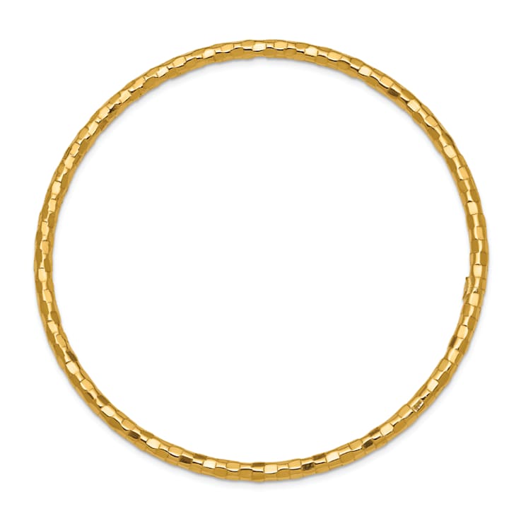 14k Yellow Gold 3mm Polished Textured Slip-on Bangle Bracelet