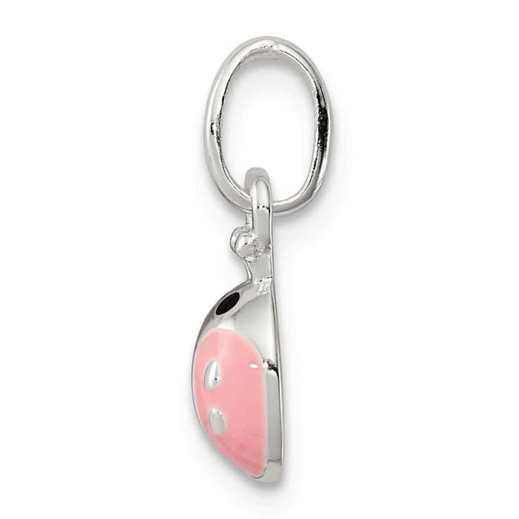 Sterling Silver Polished Pink and Black Enameled Ladybug Children's Pendant