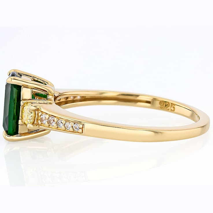 Chrome Diopside, Lab-Created Yellow Moissanite And White Zircon Ring In
18K Gold Over Sterling Silver 1.50ctw