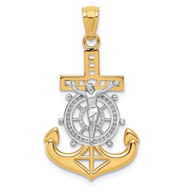 14K Yellow Gold with Rhodium Polished Mariners Crucifix Pendant