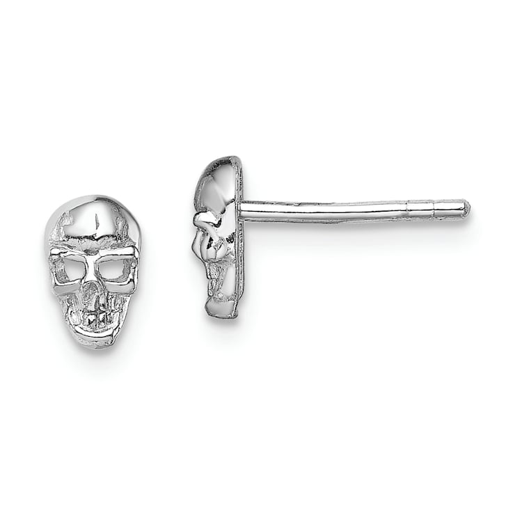 Rhodium Over Sterling Silver Polished Skull Post Earrings