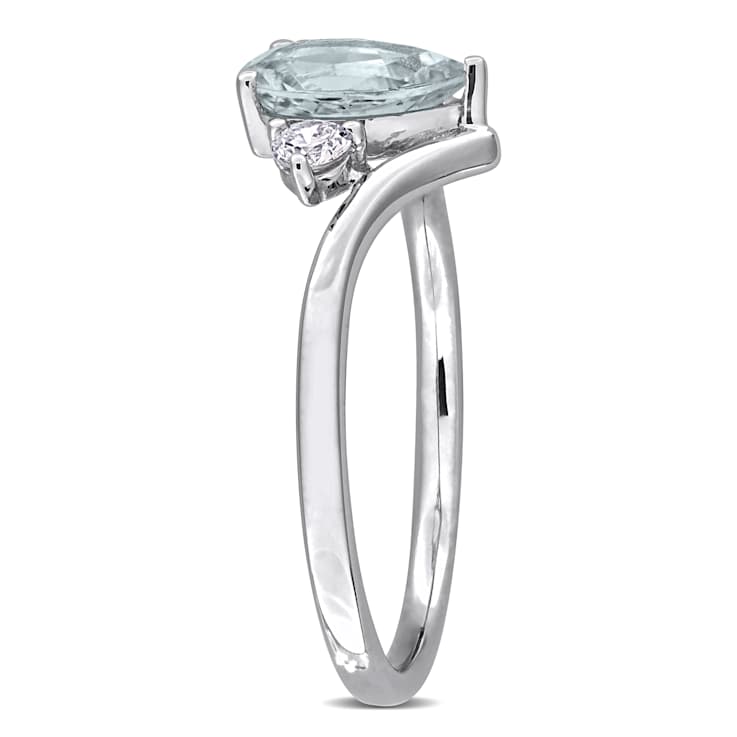Aquamarine and Diamonnd 14K White Gold Engagement Ring 1.07ctw