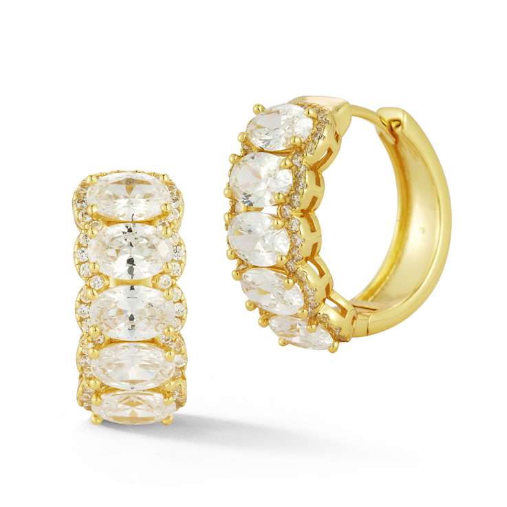 Rachel Zoe White Oval CZ Bold Hoop Earrings in 14K Gold Over Sterling Silver