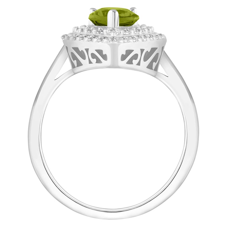 8x5mm Pear Shape Peridot And White Topaz Accents Rhodium Over Sterling
Silver Double Halo Ring