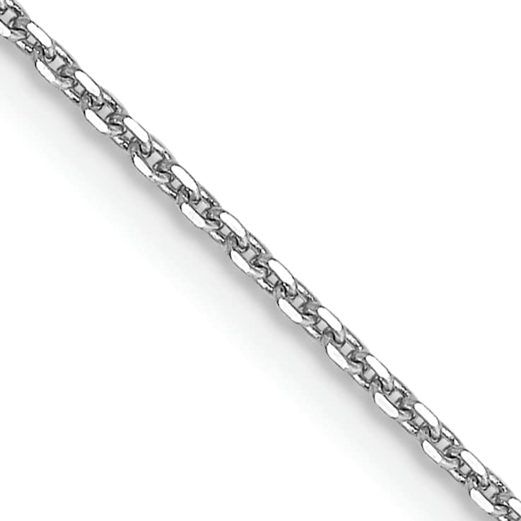 Rhodium Over 10k White Gold 0.9mm Solid Diamond-Cut Round Open Link
Cable 18 Inch Chain