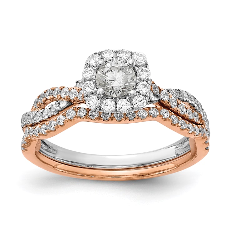 14K Two-tone Lab Grown Diamond Square Halo Engagement Ring 0.778ctw