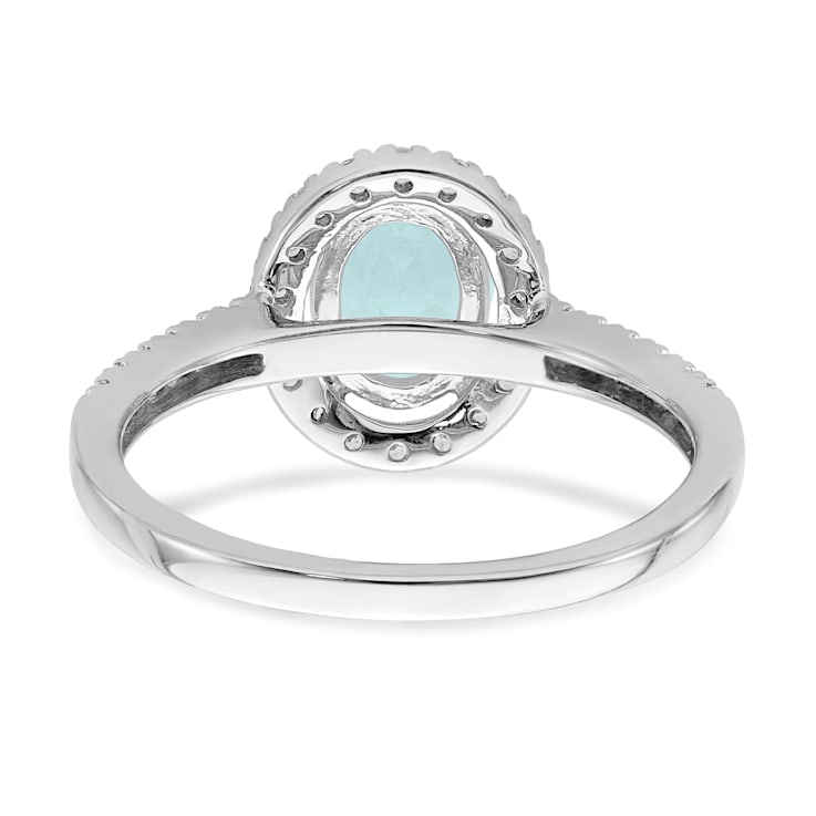 Rhodium Over 14K White Gold Aquamarine Diamond Halo Engagement Ring