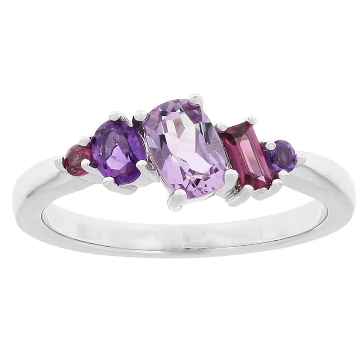 Multi-Stone Amethyst And Rhodolite Band Ring In Sterling Silver