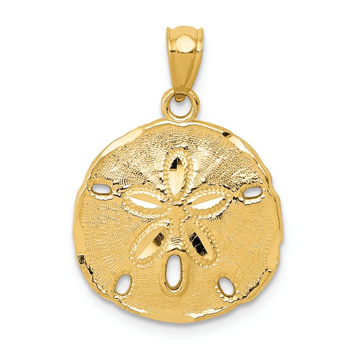 14k Yellow Gold Polished and Textured Large Sand Dollar Pendant